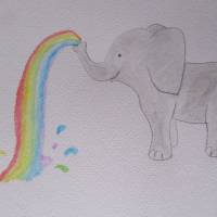 Geburtsbild Elefant mit Regenbogen personalisiert mit Namen Bild 6