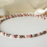 Kurze bunte Perlenkette, Choker, braun apricot weiß, Seedbeads, Boho-Stil , Geschenk Frauen Freundin Bild 1