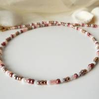 Kurze bunte Perlenkette, Choker, braun apricot weiß, Seedbeads, Boho-Stil , Geschenk Frauen Freundin Bild 3