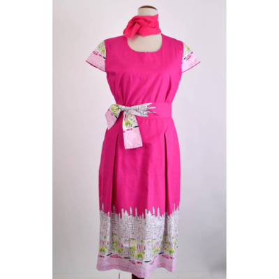 Damen Sommerkleid | Motiv Pink mit Borte |