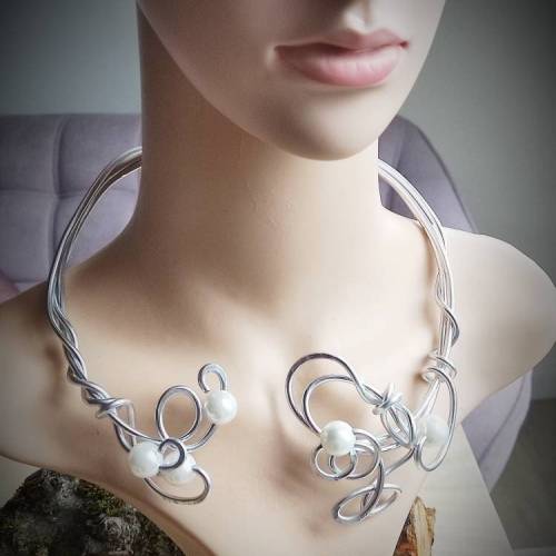 Aluminiumdraht-Halsreif , Set Halsreif Armreif, keltischer Schmuck, gebogener Halreif,offene Halskette, Perlencollier,,H