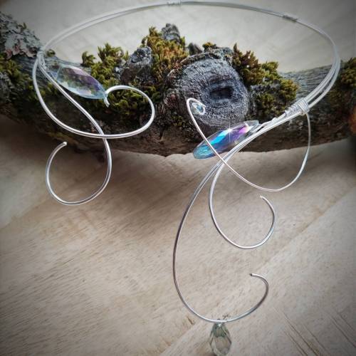 Elfenkette, kein Alu, Drahtschmuck,Wikinger Torque, Halsreif silber, Hochzeitsschmuck, Elbenschmuck, Elfenschmuck,Swarov