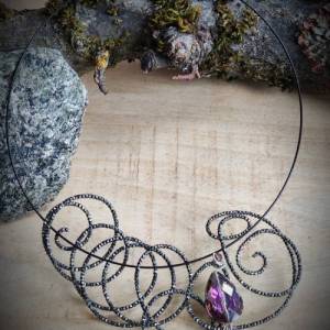 Halsreif schwarz , barockes Perlencollier,Medusa,offene Halskette, perlenkette silber, Elfenkette, Elbenschmuck Bild 1