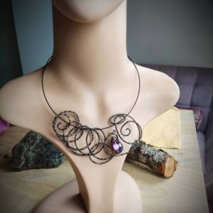 Halsreif schwarz , barockes Perlencollier,Medusa,offene Halskette, perlenkette silber, Elfenkette, Elbenschmuck Bild 3