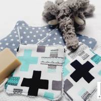Waschlappen Waschtuch Waschlappen für Babys wiederverwendbar umweltfreundlich 5er Set Kreuz grau mint Bild 1