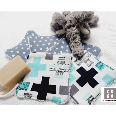 Waschlappen Waschtuch Waschlappen für Babys wiederverwendbar umweltfreundlich 5er Set Kreuz grau mint