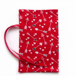 Geschenkverpackung aus Stoff rot Pfeil Herz Stoffbeutel Geschenksäckchen Bild 3