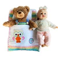 Puppenbettchen - Schlafsack für Puppen oder Teddys und andere Plüschtiere ca. 30 cm    mit süßer Eule Bild 1