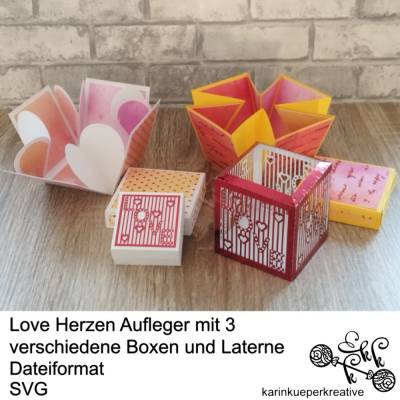 Plotterdatei LOVE Herzen Aufleger mit 3 verschiedene Boxen und Laterne