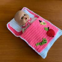 Puppenbettchen - Schlafsack für Puppen oder Teddys und andere Plüschtiere ca. 27 cm     Apfel und Wurm Bild 4