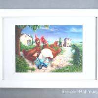 Kinderzimmer Kunstdruck Hühner auf Bauernhof, Bunte Kinderzimmer Print in A5, Witzige Print als Babyparty Geschenkidee Bild 3