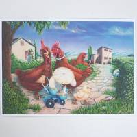 Kinderzimmer Kunstdruck Hühner auf Bauernhof, Bunte Kinderzimmer Print in A5, Witzige Print als Babyparty Geschenkidee Bild 4
