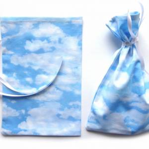 Geschenkverpackung aus Stoff Wolken Himmel blau weiß Stoffbeutel Geschenksäckchen Bild 2
