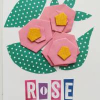 Kunstkarte, Grußkarte Blumenmotiv ROSE, Collage original Bild 1
