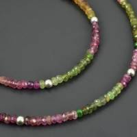 Zarte Turmalinkette rosa grün mit 925er Silber, zierliche Edelsteinkette, bunte Halskette facettiert Brautschmuck Gesche Bild 1