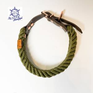 Hundehalsband, Tauhalsband, gedrehtes Tau, oliv, 4 fach, breit, verstellbar mit Schnalle und Leder Bild 6