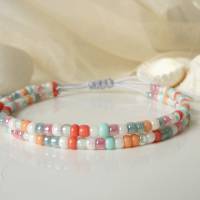 Armband aus kleinen Glasperlen, Rocailles, Pastellfarben, verstellbar, kleine Geschenk für Frauen Freundin Bild 2