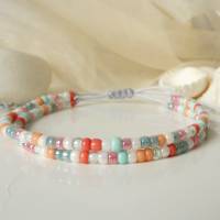 Armband aus kleinen Glasperlen, Rocailles, Pastellfarben, verstellbar, kleine Geschenk für Frauen Freundin Bild 3