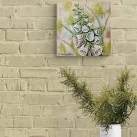 WEISSE FINGERHÜTE - wunderschönes Blütenbild 30cm x 30cm, mit Strukturpaste und Glitter auf Galeriekeilrahmen Bild 5