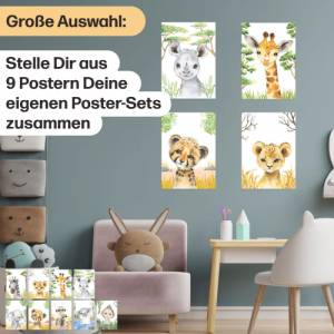 9er Poster Set mit Tieren Afrikas fürs Kinderzimmer I Löwe, Giraffe, Affe, Zebra uvm. als süße Babyzimmer Deko Bild 3