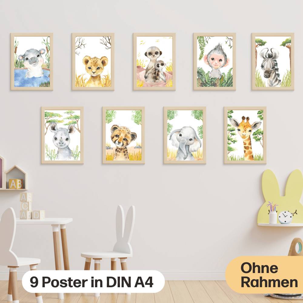 9er Poster Set mit fürs Tieren Afrikas Löwe, Kinderzimmer I