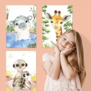 9er Poster Set mit Tieren Afrikas fürs Kinderzimmer I Löwe, Giraffe, Affe, Zebra uvm. als süße Babyzimmer Deko Bild 5