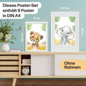9er Poster Set mit Tieren Afrikas fürs Kinderzimmer I Löwe, Giraffe, Affe, Zebra uvm. als süße Babyzimmer Deko Bild 7