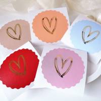 Aufkleber Sticker Set Herz mit Goldeffekt, 10, 20 oder 50 Stück, Geschenkverpackung, rot beige rosa hellblau apricot Bild 1
