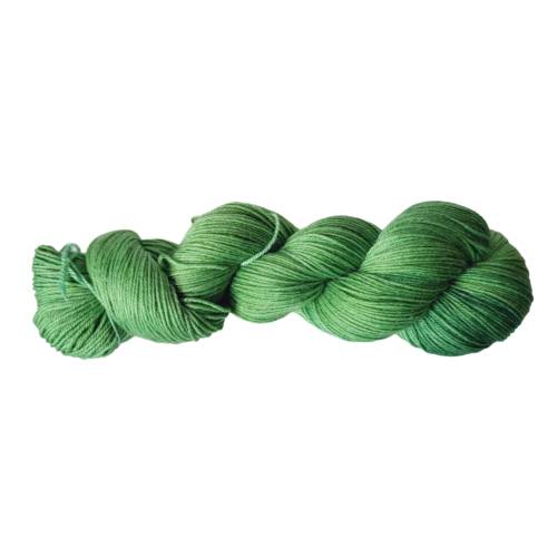 Handgefärbte Socken- und Tuchwolle mit Bambus, 4fädig, 100 g Strang, Farbe: "Moosgrün Semisolid"
