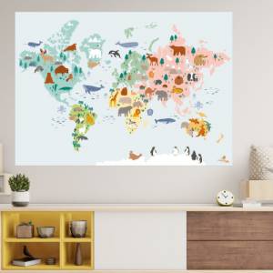 Weltkarte mit süßen Tiermotiven für Kinderzimmer, Kindergarten & Grundschule | A1 Größe | CreativeRobin Bild 1