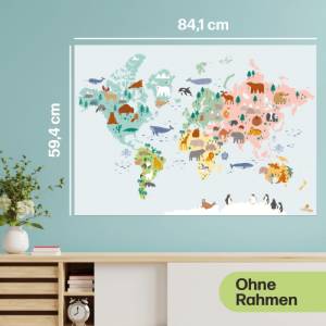Weltkarte mit süßen Tiermotiven für Kinderzimmer, Kindergarten & Grundschule | A1 Größe | CreativeRobin Bild 6