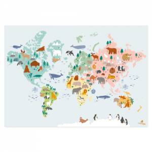 Weltkarte mit süßen Tiermotiven für Kinderzimmer, Kindergarten & Grundschule | A1 Größe | CreativeRobin Bild 8