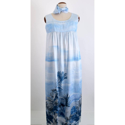 Damen Maxi Sommerkleid | Floraler Druck in Weiß/Blau |
