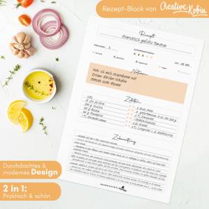 Rezeptblock orange mit 50 Rezept-Blättern | DIN A4 | CreativeRobin Bild 2