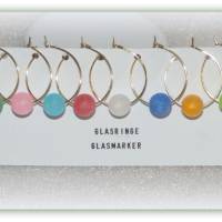 1 x 10 Glasmarkierer goldfarben oder silberfarben bunte Perlen, Glasmarker, Weinglasringe, Tassenmarker Bild 3
