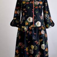 Damen Hemdblusenkleid| Blumen Muster in Terracotta/Schwarz | Bild 1