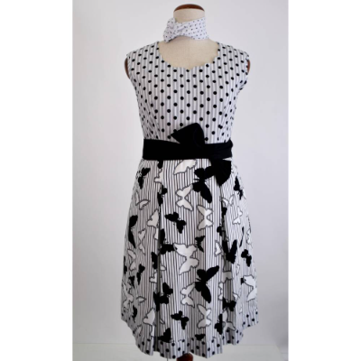 Damen Sommer Kleid | Motiv Schmetterlinge in Schwarz/Weiß 2. Variante |