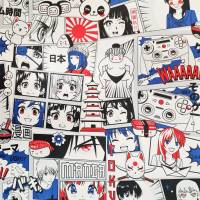 Stoff Meterware Baumwolle "K-Pop" Anime Manga schwarz weiss blau rot Bild 1