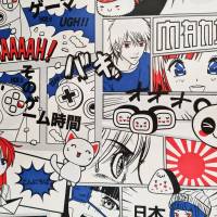 Stoff Meterware Baumwolle "K-Pop" Anime Manga schwarz weiss blau rot Bild 3