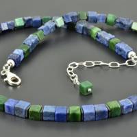 [Edelstein-Würfel-Kette mit Dumortierit und Prasem in blau und grün, Halskette mit Perlen, Collier Würfel-Schmuck Bild 2