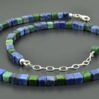 [Edelstein-Würfel-Kette mit Dumortierit und Prasem in blau und grün, Halskette mit Perlen, Collier Würfel-Schmuck Bild 3
