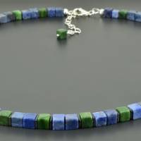 [Edelstein-Würfel-Kette mit Dumortierit und Prasem in blau und grün, Halskette mit Perlen, Collier Würfel-Schmuck Bild 4