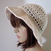 Sommer-Hut, Bucket Hat mit Lochmuster aus tollem Garn aus Baumwolle, Leinen und Viskose, Häkelhut Bild 3