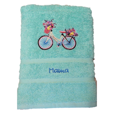 Besticktes Handtuch - Duschtuch SET Blumen Fahrrad Geschenk  Namen HANDARBEIT