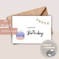 Geburtstagskarte zum Ausdrucken, druckbare Karte, Glückwunschkarten Happy Birthday zum Ausdrucken Bild 1