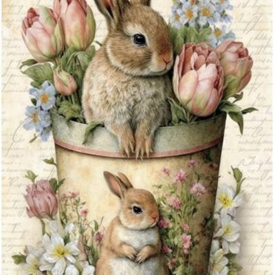 Bastelpapier - Decoupage-Papier - A4 - Softpapier - Vintage - Shabby - Hase - Ostern - 13238