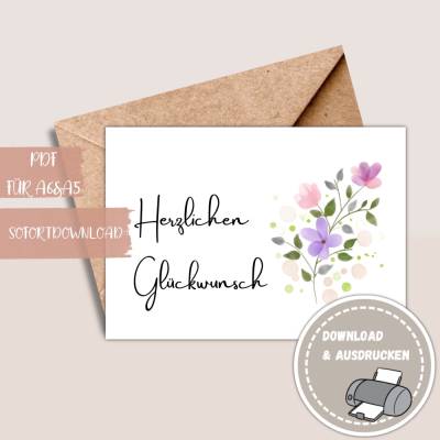 Glückwunschkarte zum Ausdrucken, druckbare Karte, Geburtstagskarten Herzlichen Glückwunsch zum Ausdrucken