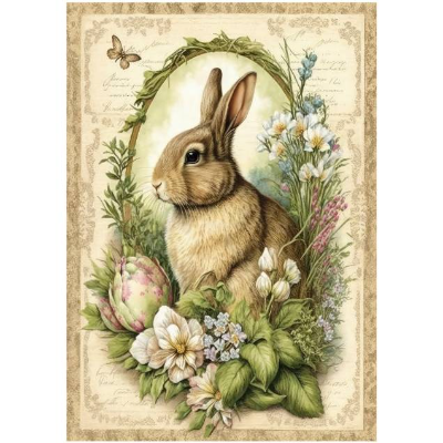 Bastelpapier - Decoupage-Papier - A4 - Softpapier - Vintage - Shabby - Hase - Ostern - 13239
