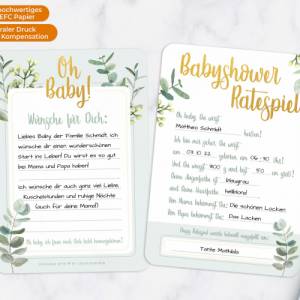 Schönes Babyparty Spiel mit Baby Quiz • Eukalyptus • 25 Karten für Junge & Mädchen • Ideales Babyshower Geschenk Bild 2