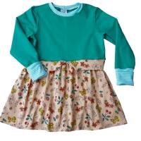 Girly Sweater  mit Schößchen - Mädchenkleid - Größe 128 - Schmetterlinge&Kirschen lachs türkis Bild 1